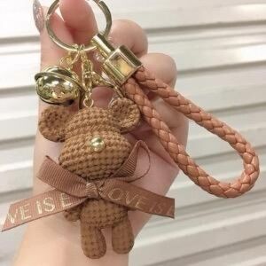 Brown Bear Keychain with Gold Accents